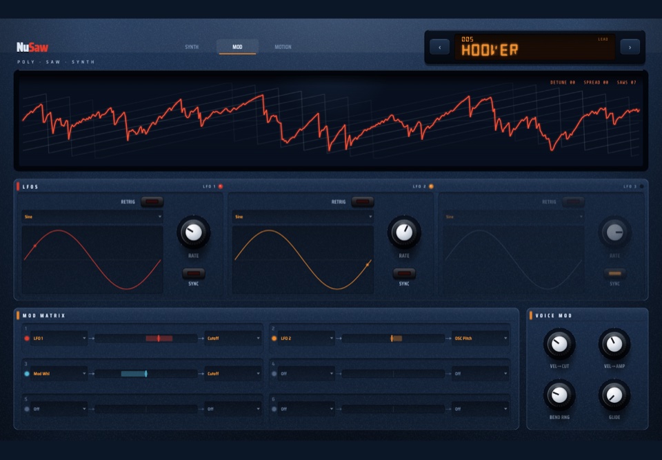 NuSaw's LFOs and modulation matrix