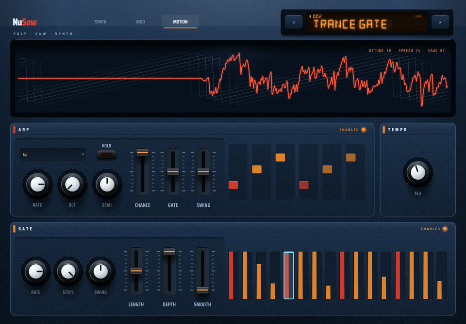 NuSaw's trance gate and arpeggiator